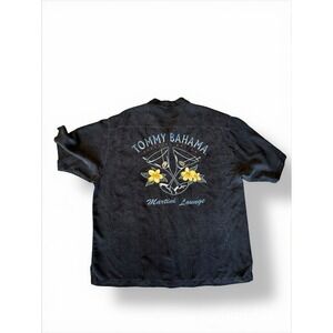Tommy Bahama Black Mens XL SS Casual Shirt Embroidered Martini Lounge 100%‎ Silk